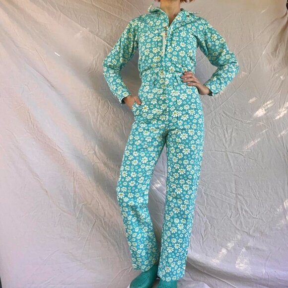 Big Bud Press Lazy Daisy Blue Long Sleeve Jumpsuit, Medium - Picture 6 of 7
